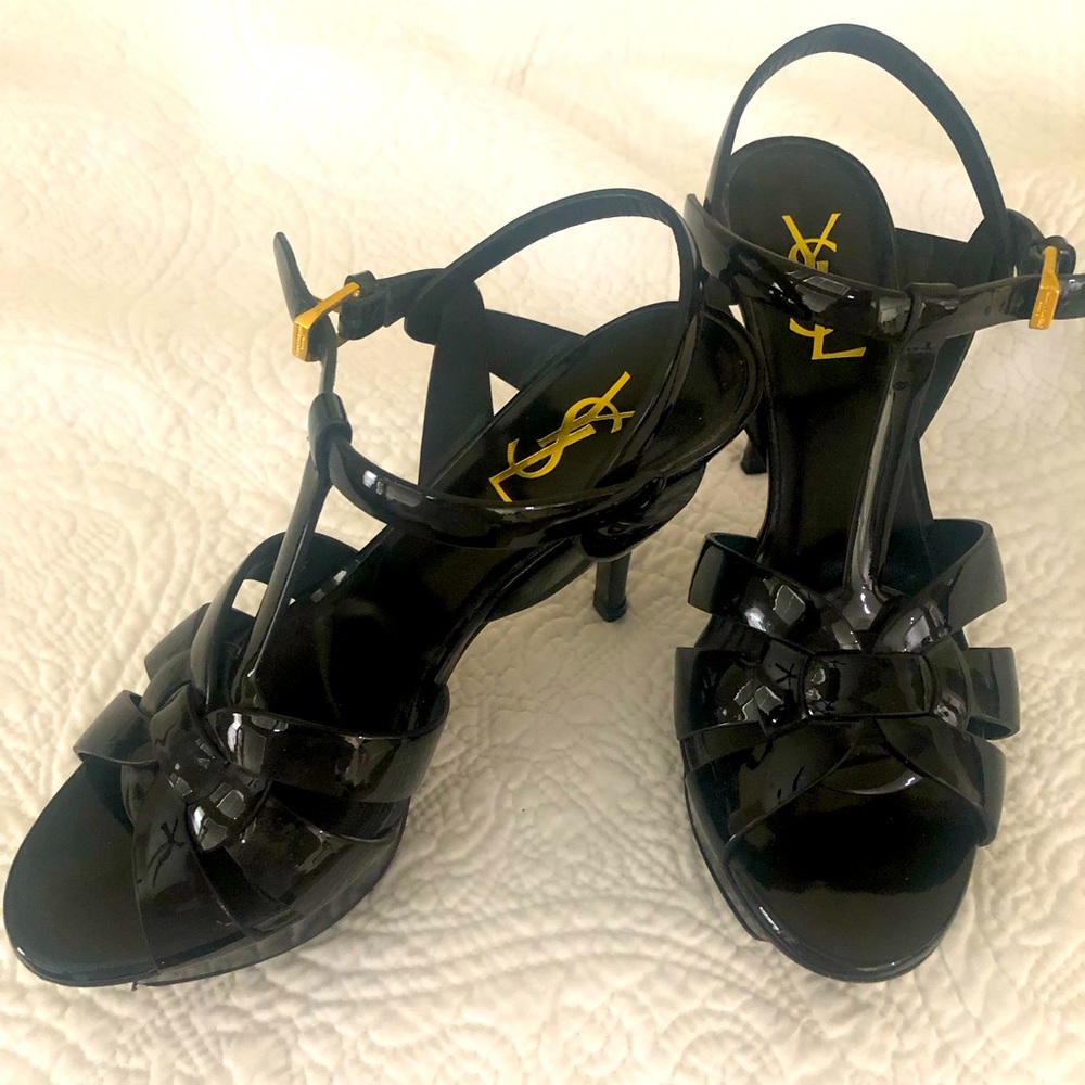 Saint Laurent 75MM Tribute Leather Platform sandals 37/7